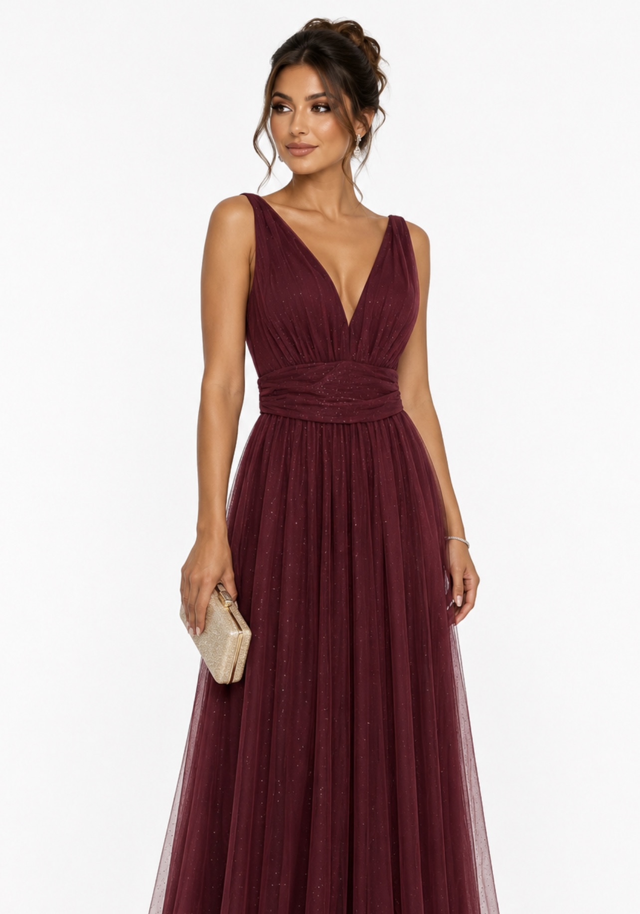 Vestido de tule brilho Marsala 
