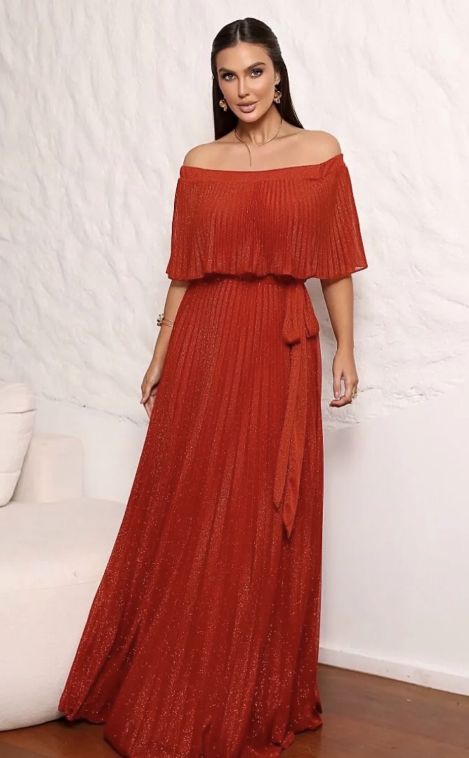 Vestido Célia plissado brilho 
