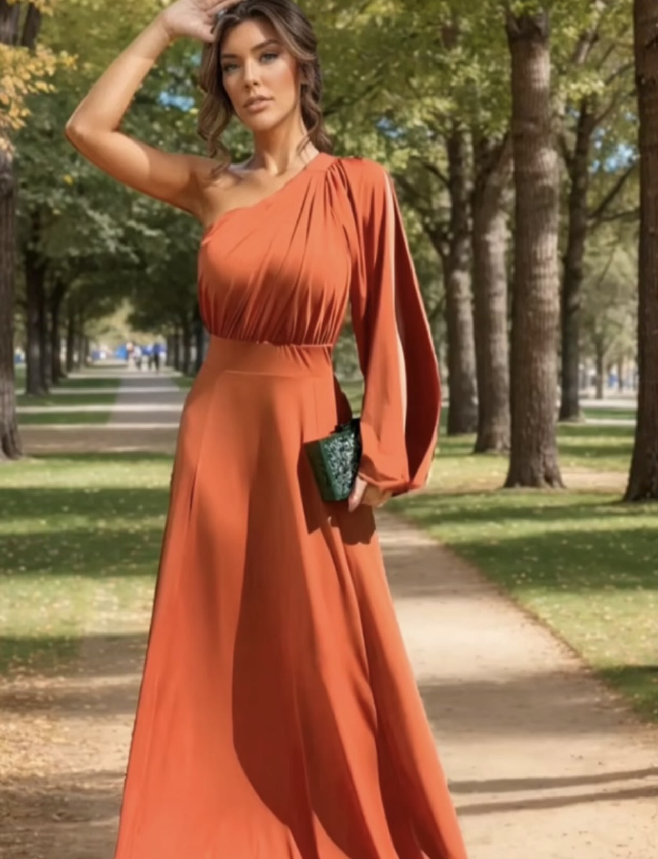 Vestido manga mula terracota 