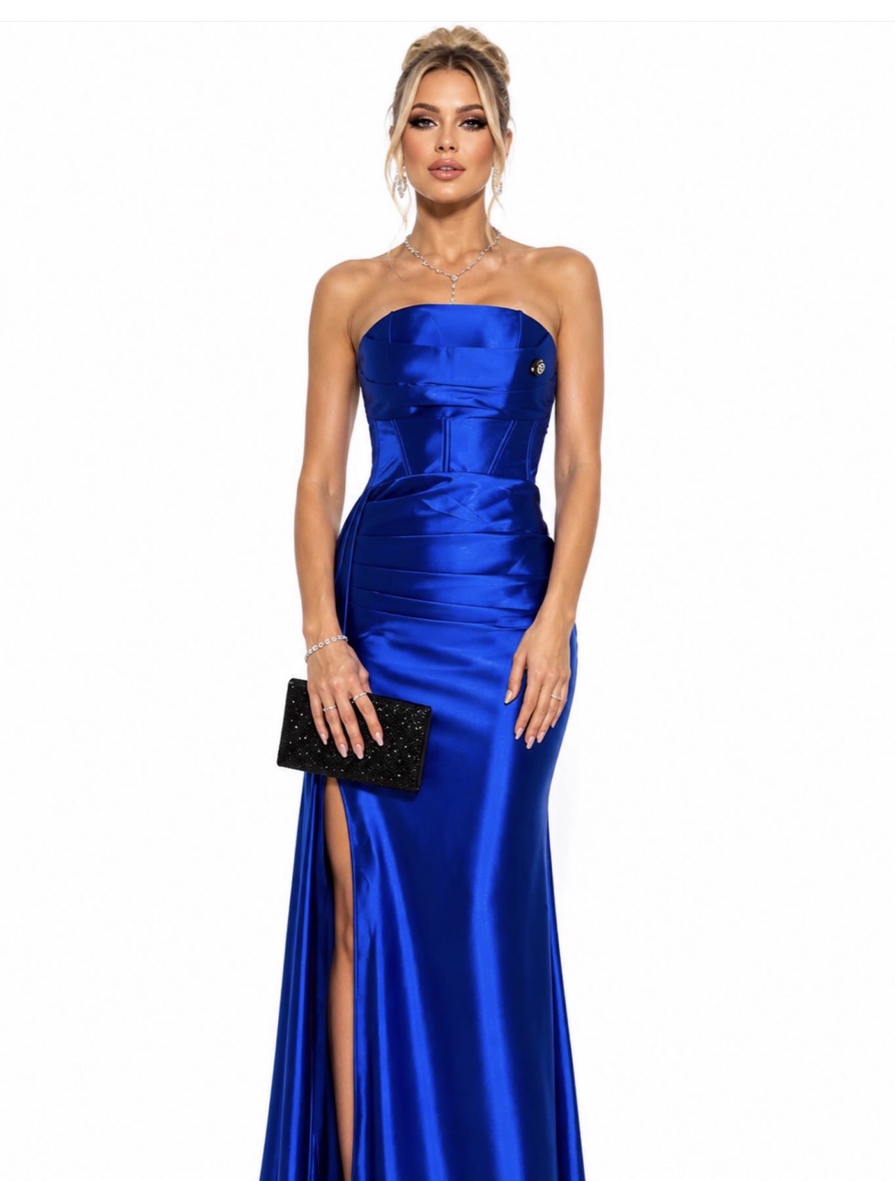 Vestido cetim tomara que caia azul royal P