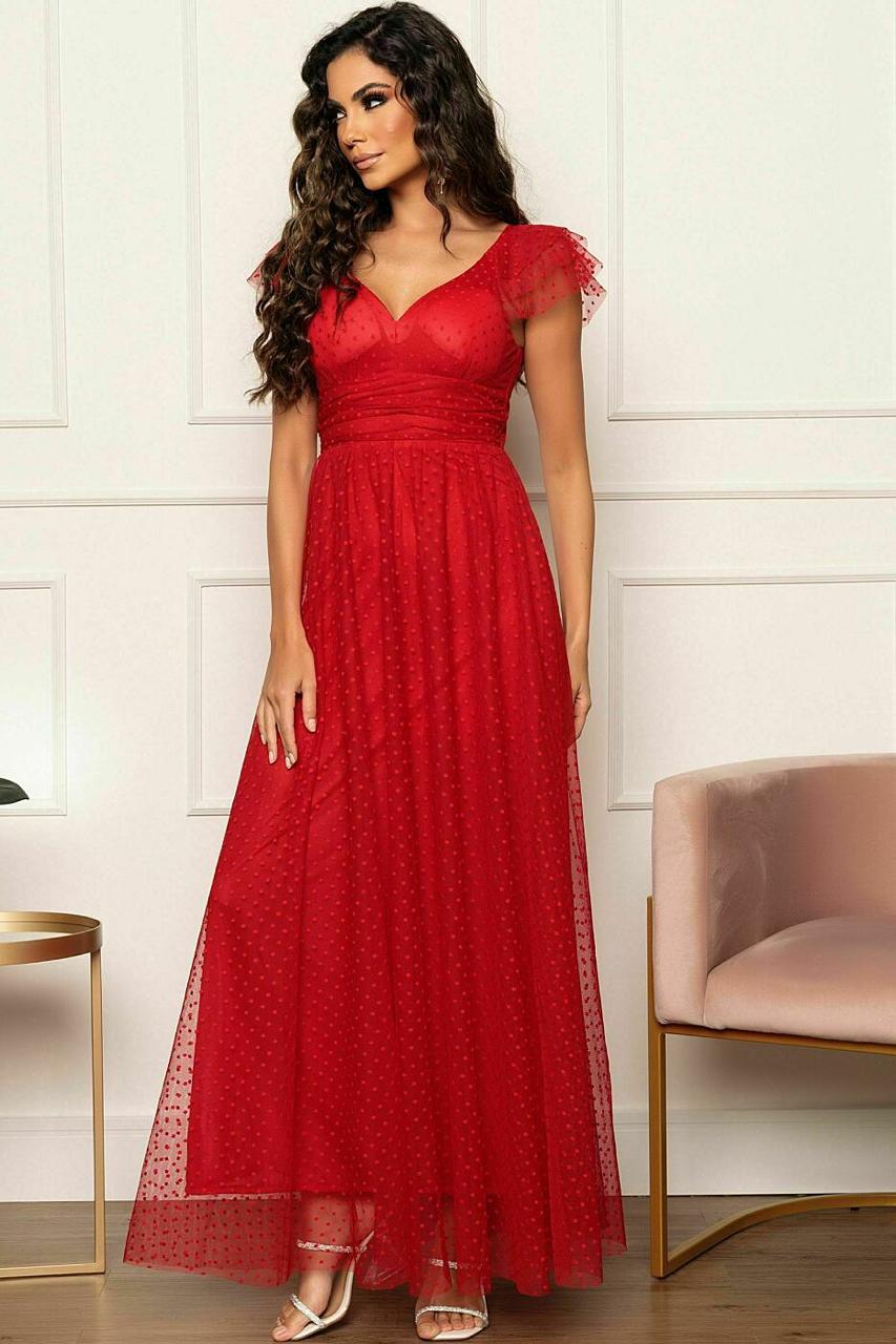 Vestido tule vermelho com bolinhas 