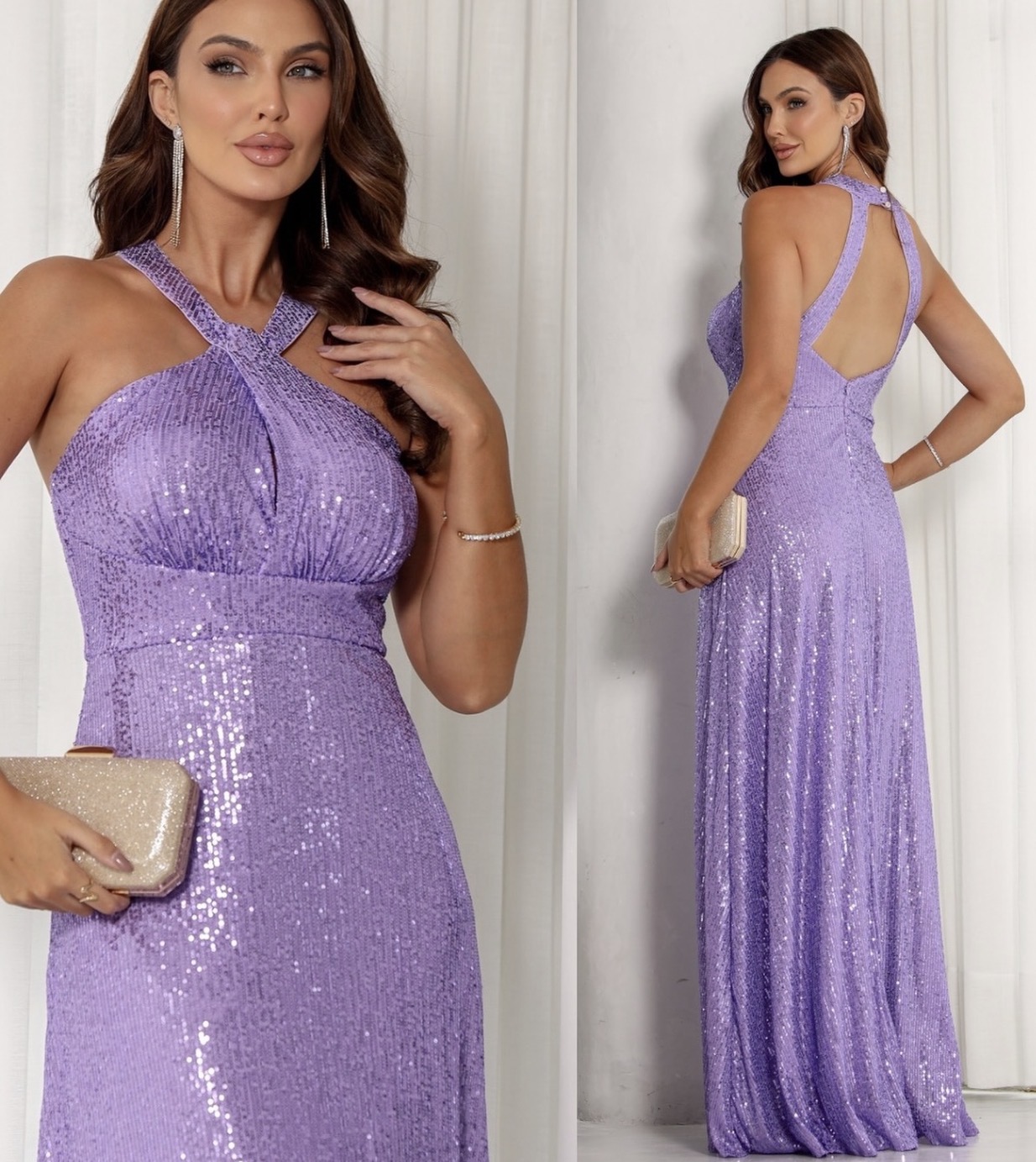 Vestido Luly paite em lilás brilho 