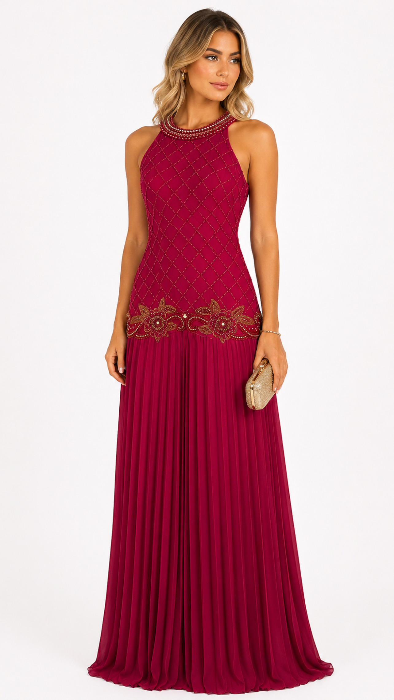 Vestido plissado Fuscia flor 