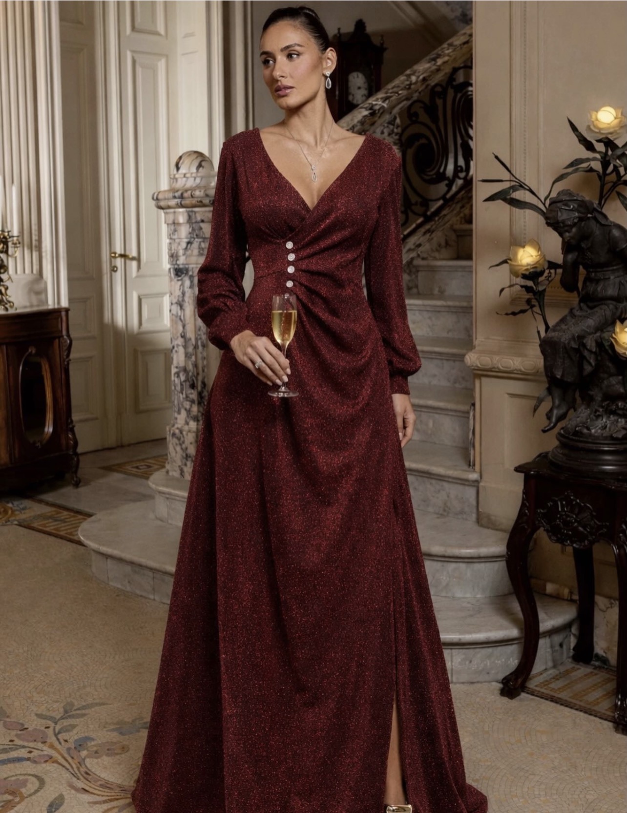 Vestido Marsala brilho