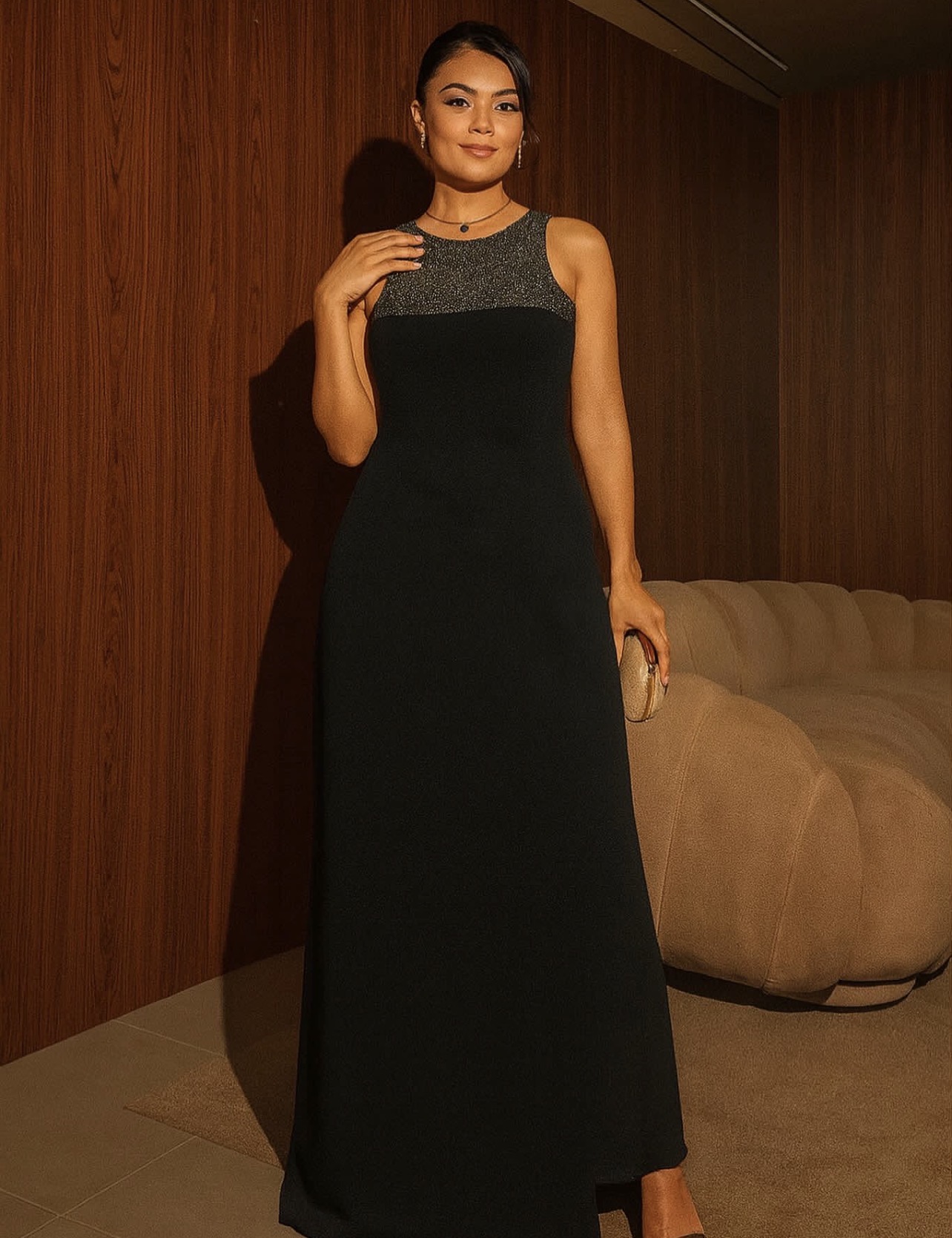 Vestido de festa preto com brilho 