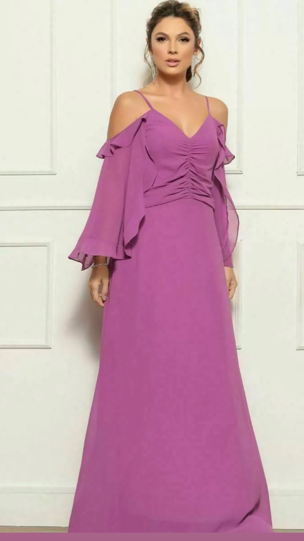 Vestido roxo claro mangas fluido 