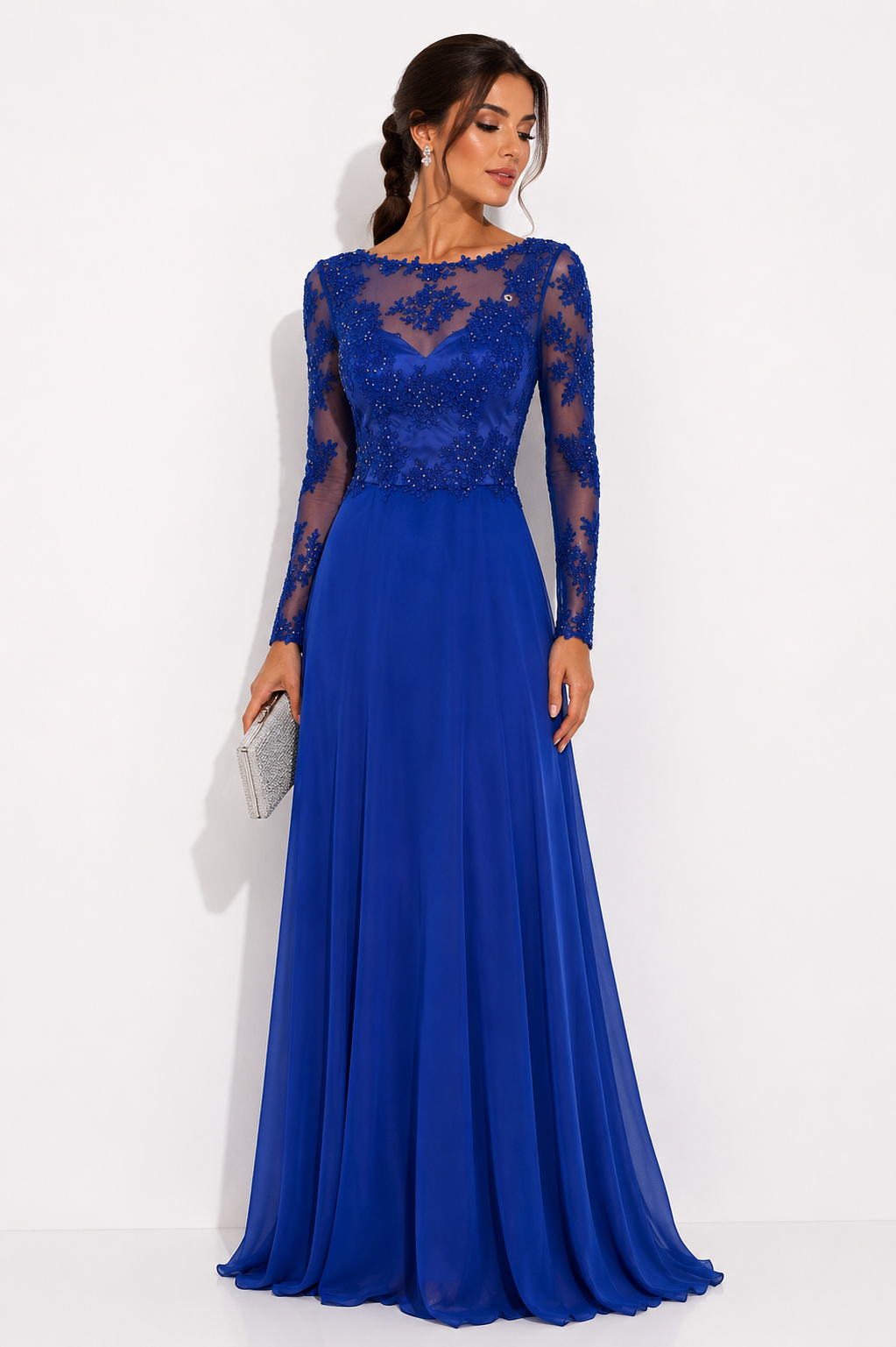 Vestido manga longa pedras feita a mão 