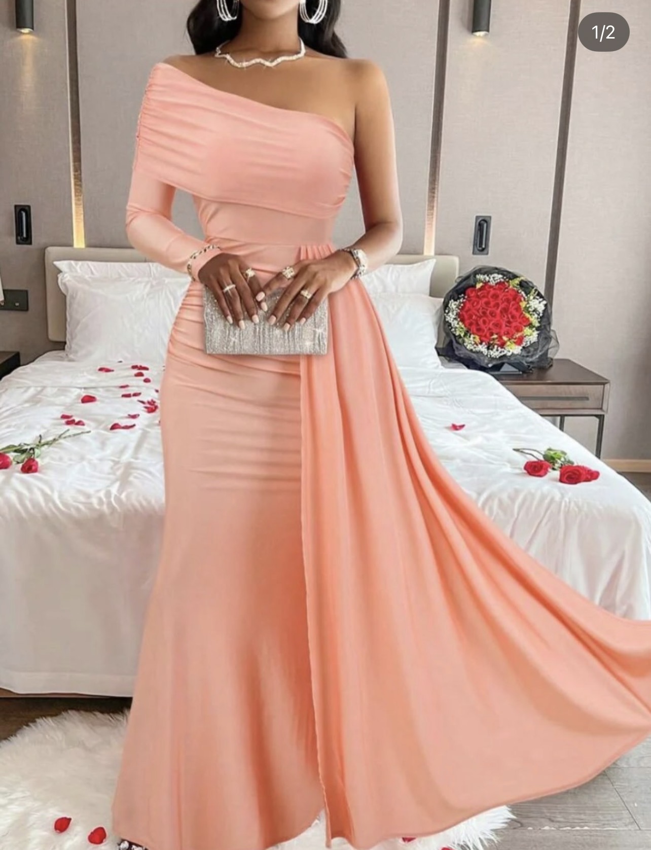 Vestido manga mula nude rose  fluido leve 