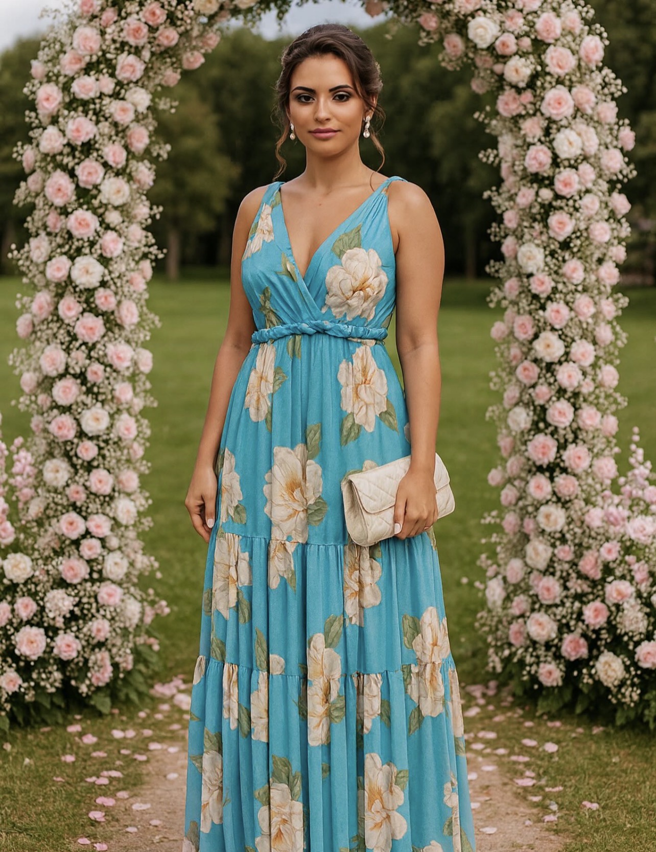 Vestido floral com amarração pescoço 