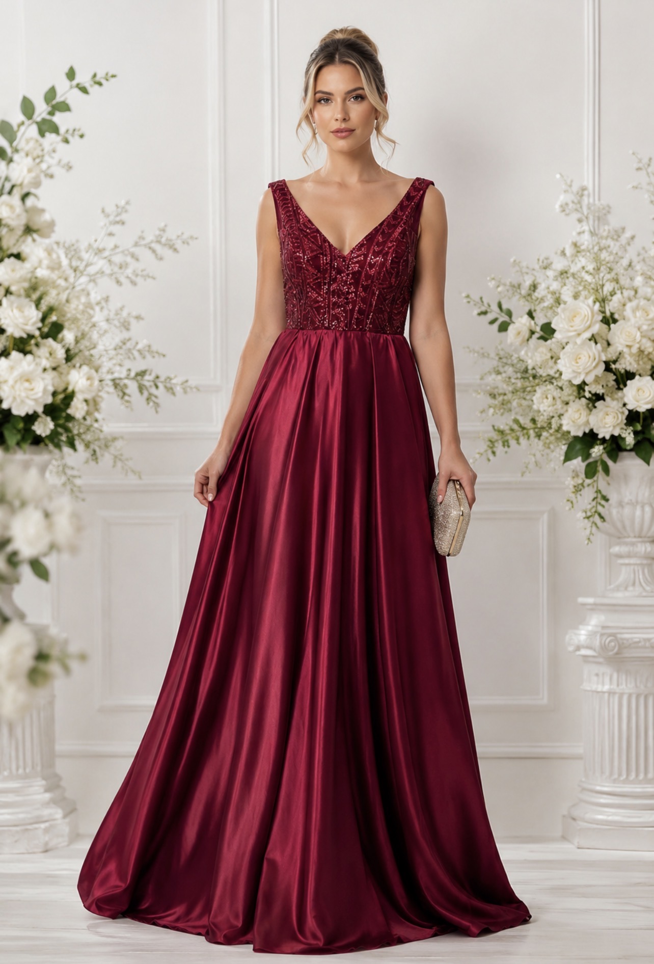 Vestido brilho Marsala 