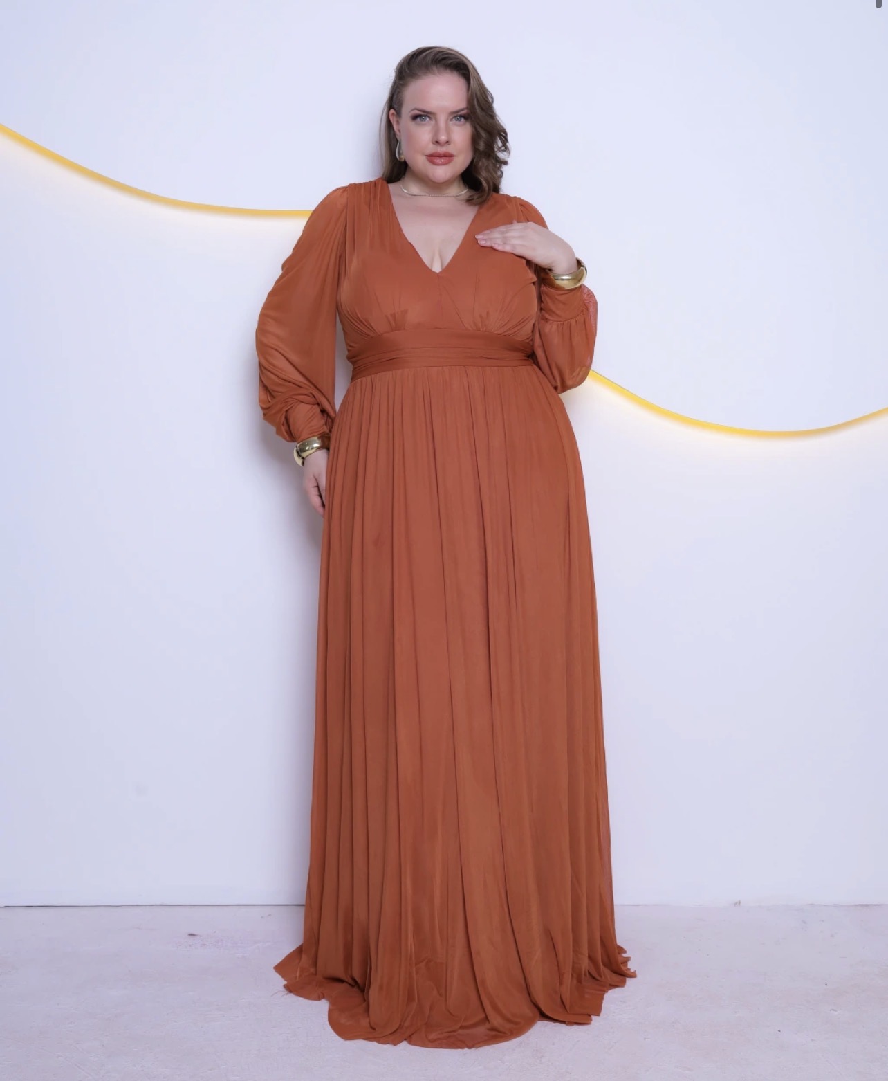 Vestido Longo Marsala Acetinado de Um Ombro