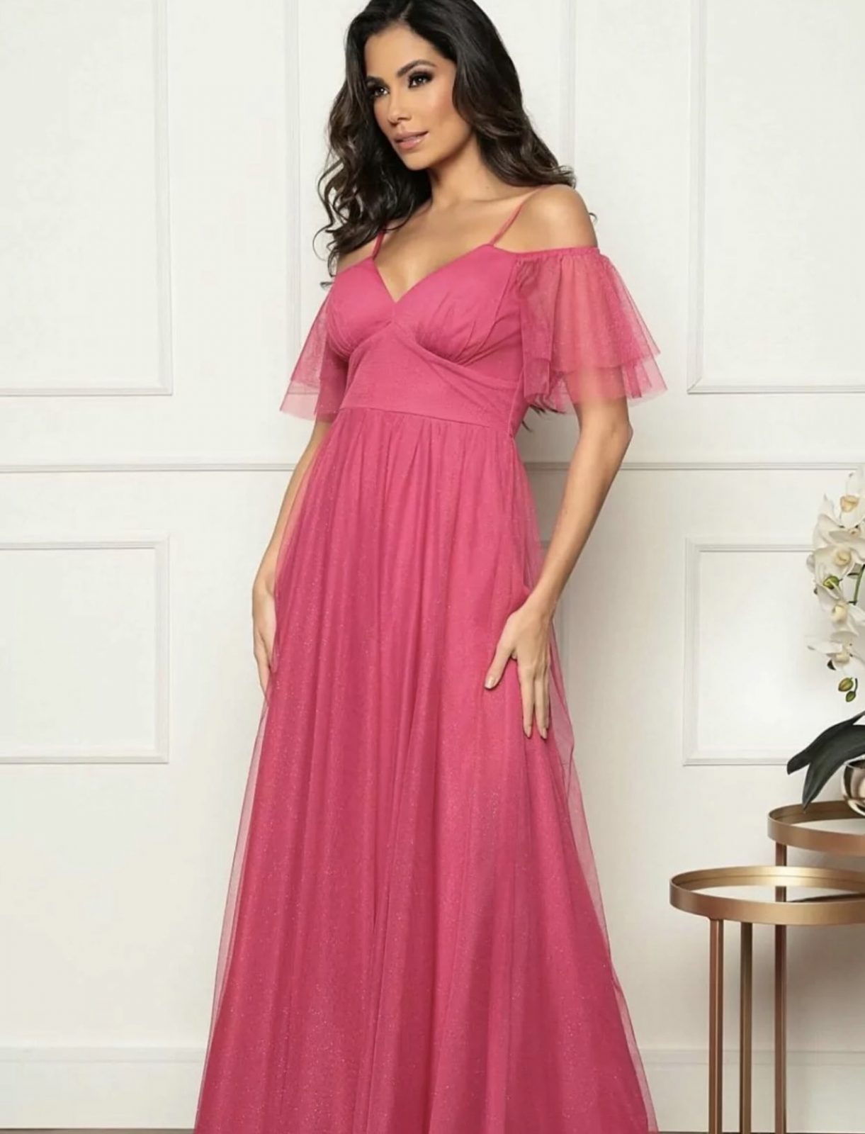 Vestido Longo Rosa em Tule