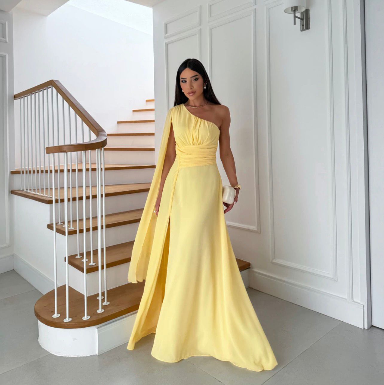 Vestido Longo Amarelo Ombro Único