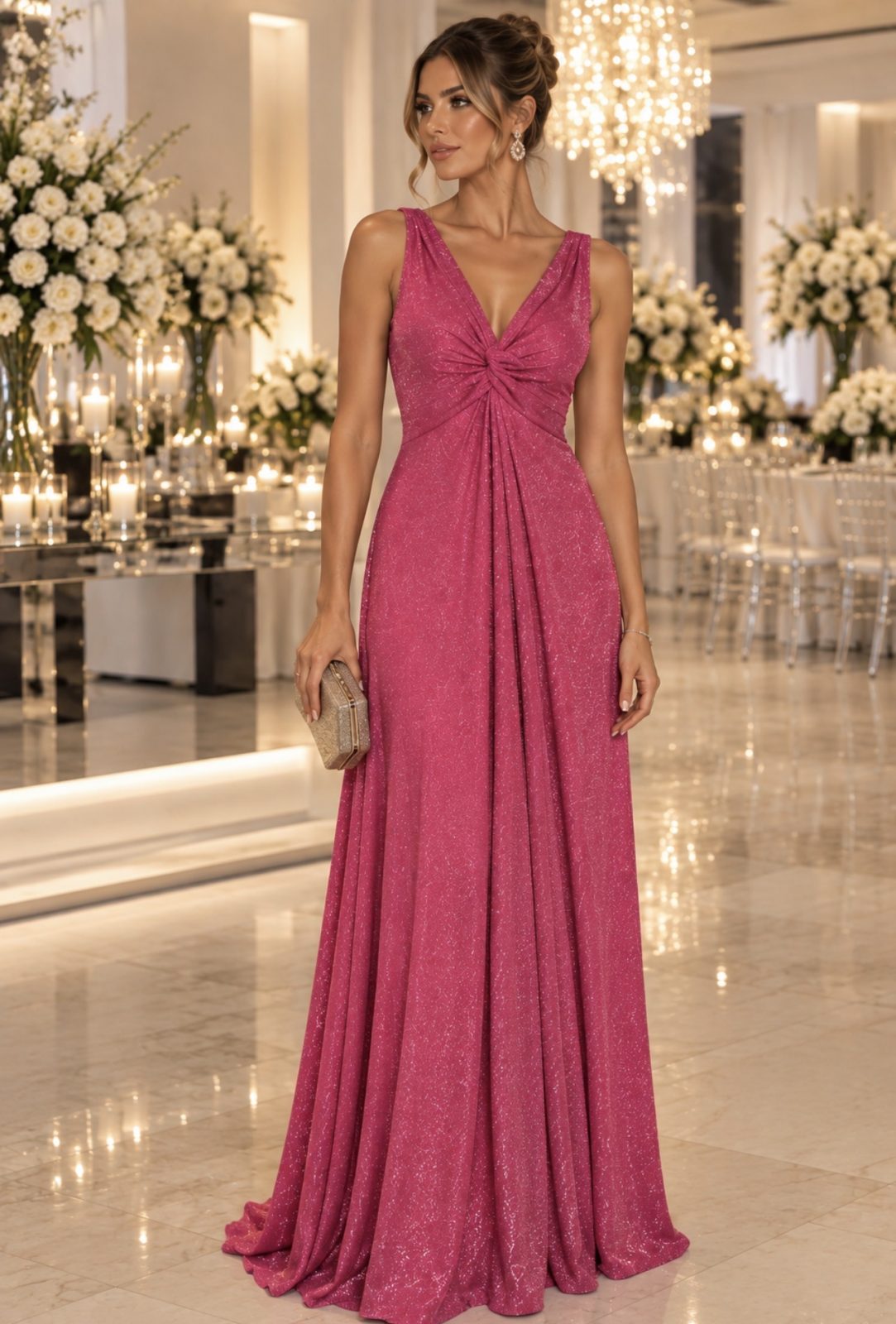 Vestido Longo Fúcsia com Brilho P