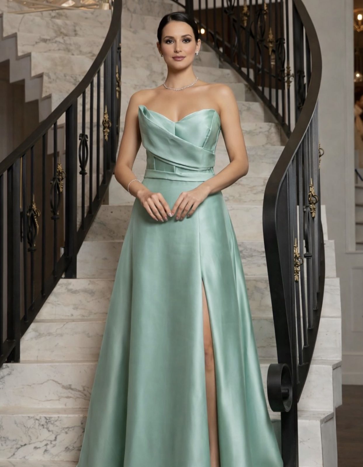 Vestido Longo Verde Menta em Cetim GG 