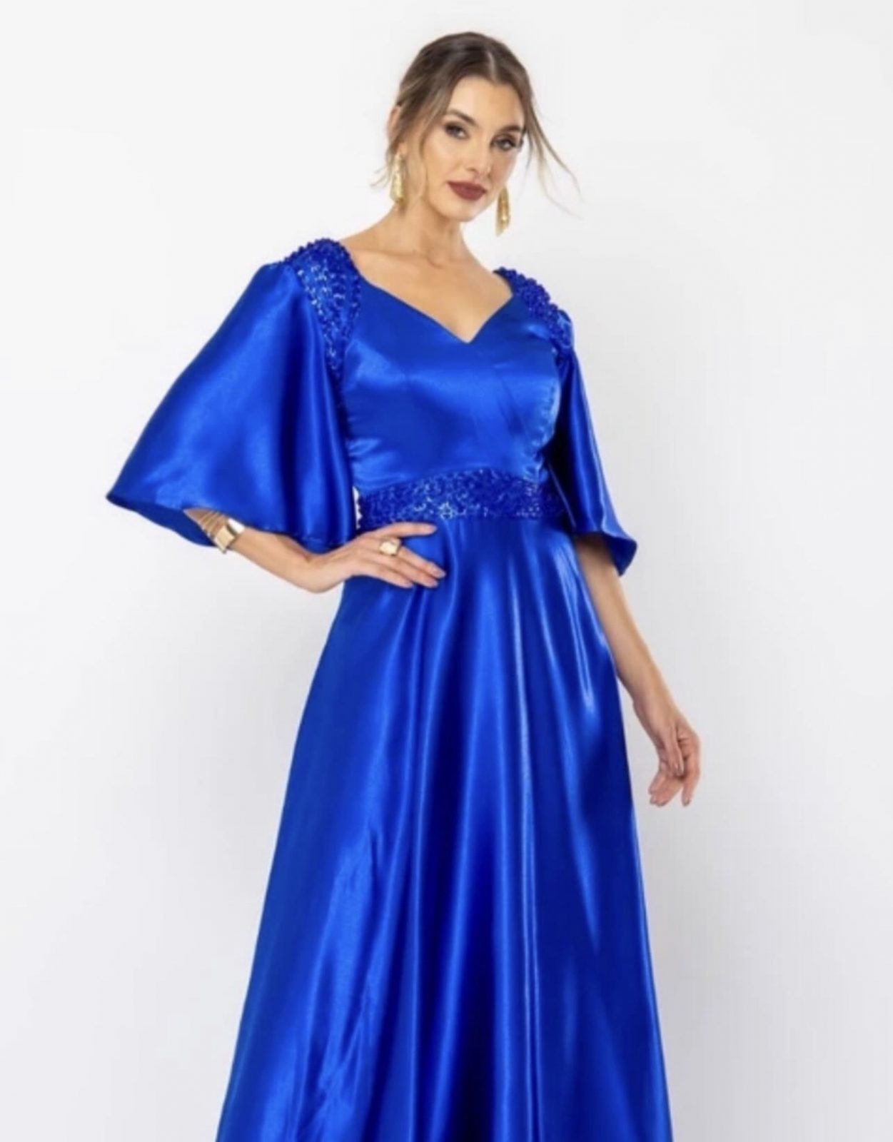 Vestido Longo Azul Royal em Cetim G 