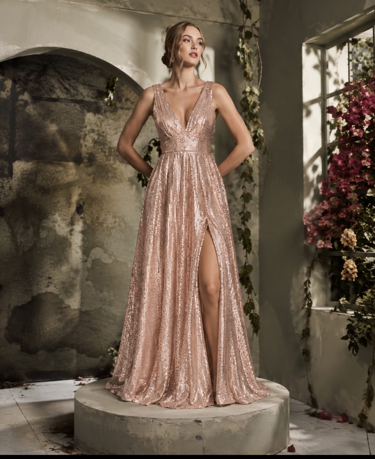 Vestido paite brilho Rose 