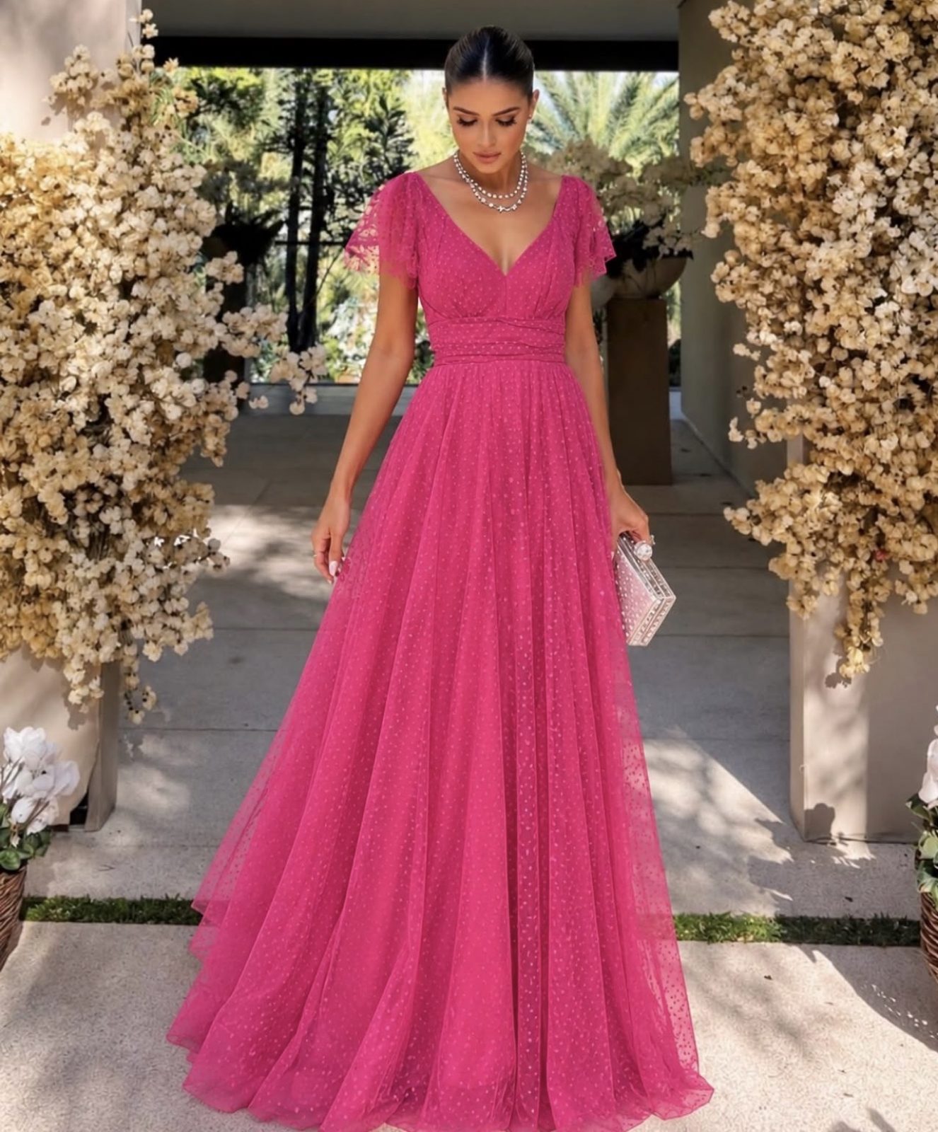 Vestido Longo Fúcsia em Tule M