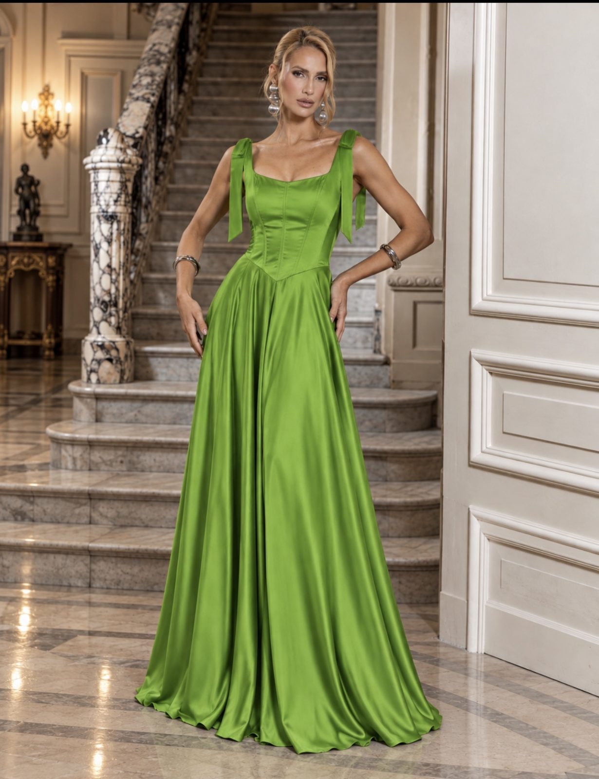 Vestido Longo Verde com Corpete Estruturado
