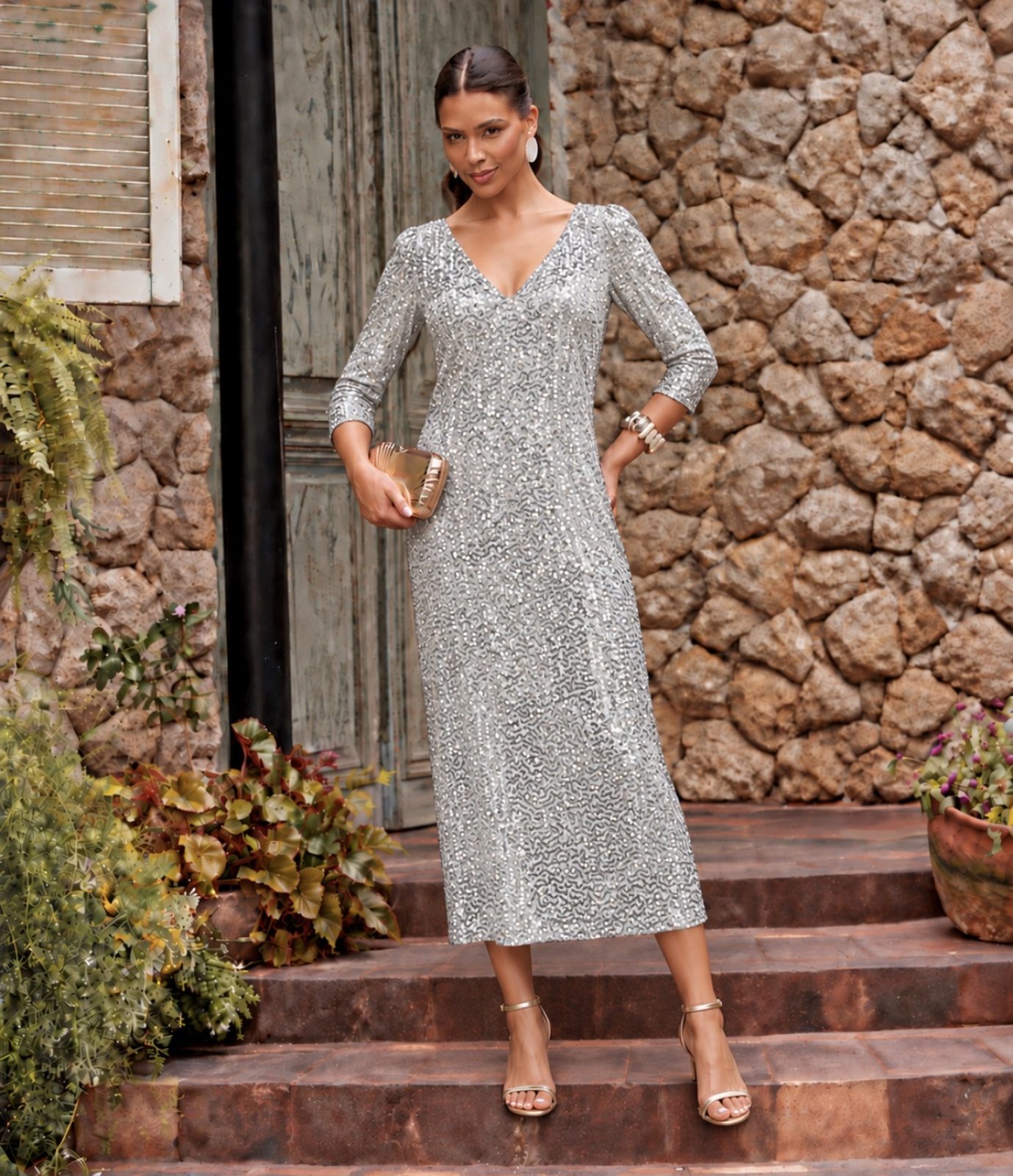 Vestido de festa paetê brilho line 