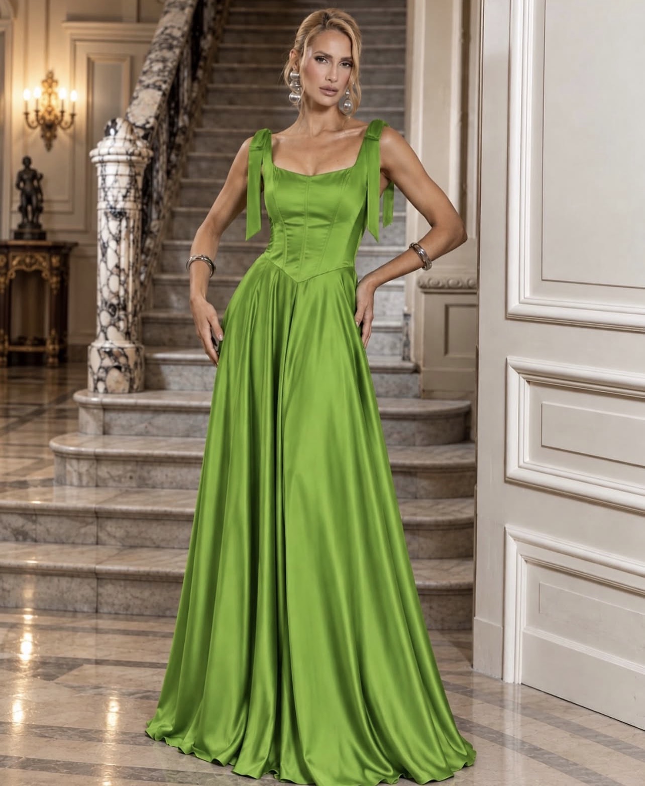 Vestido Longo Verde com Corpete Estruturado M 